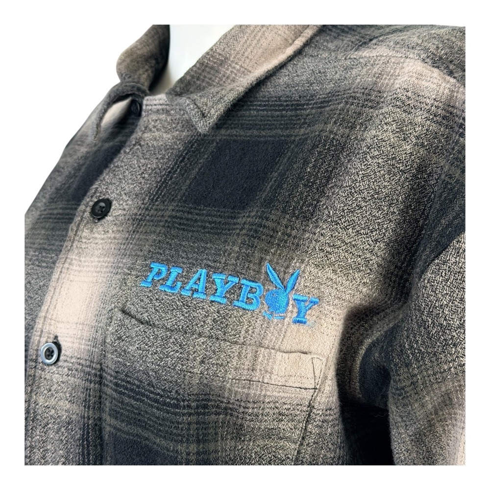 Playboy x  PacSun Plaid Flannel Shirt Jacket Shacket Black Ombre  Button Up M